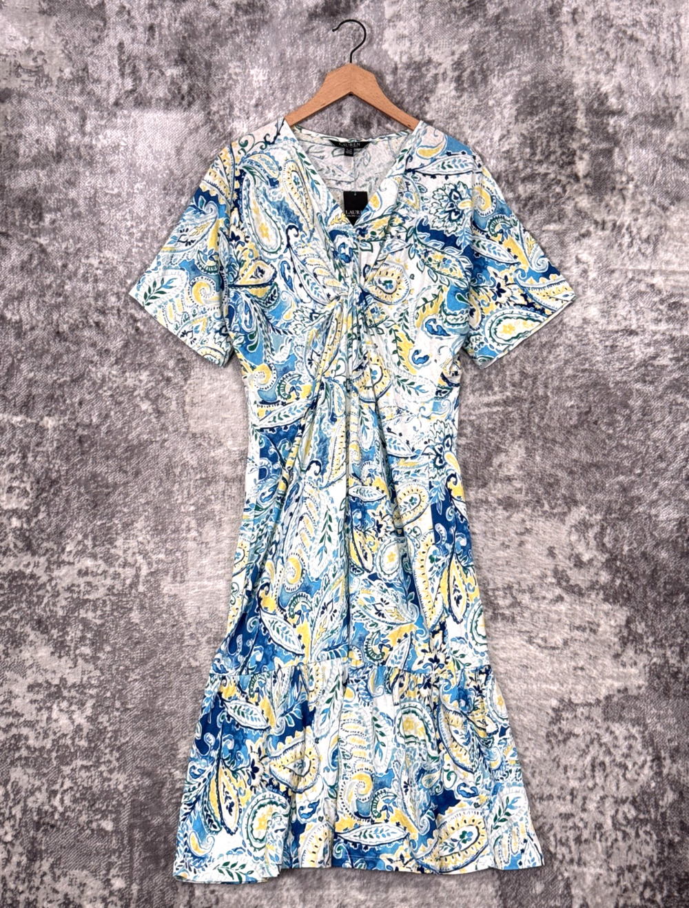 New Lauren Ralph Lauren Dress Petite Large Womens Ruched Paisley Midi Maxi